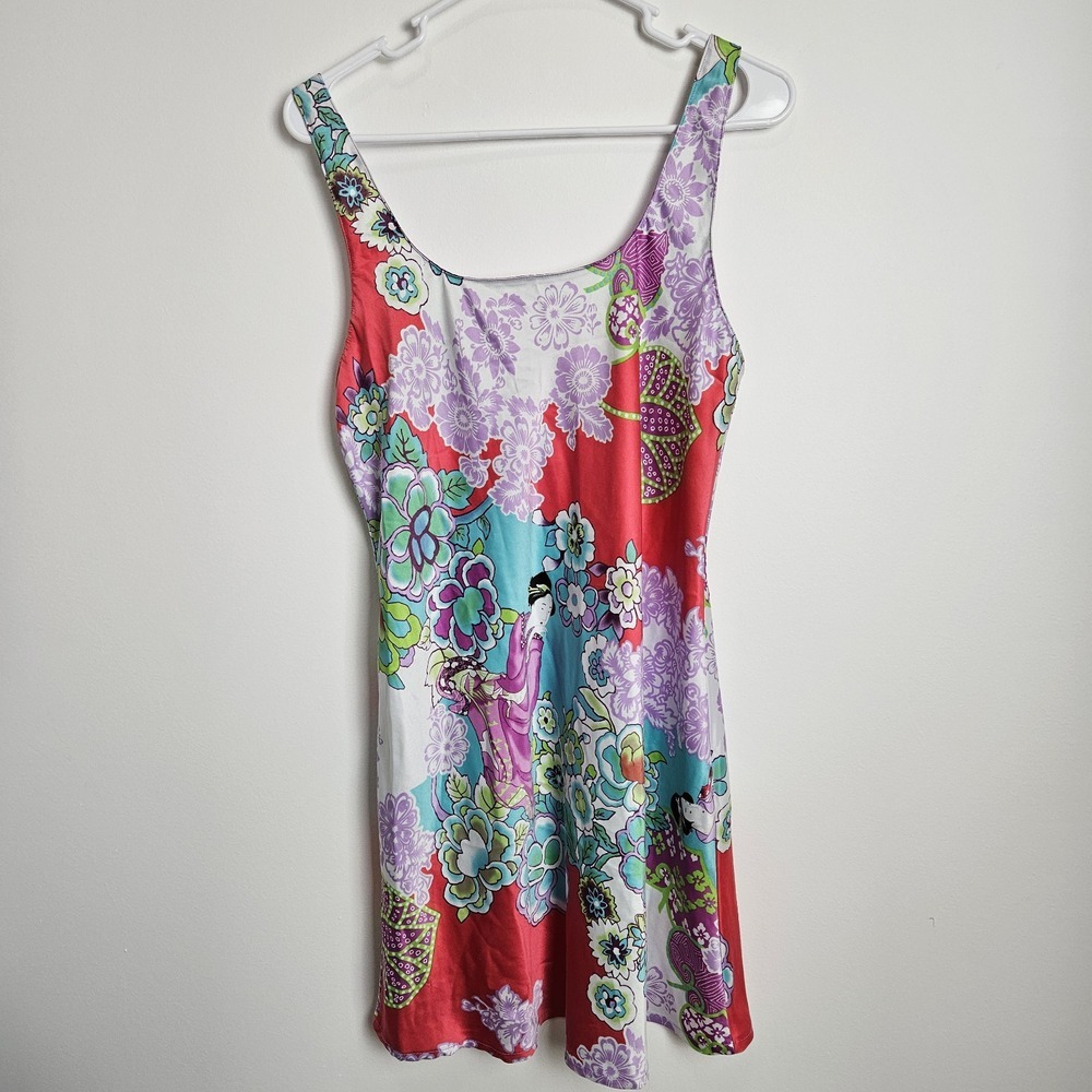 NATORI‎ Slip Dress Womens Size S Satin Vibrant Floral Print Nightgown Chemise